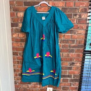La Javabe womens embroidered floral moo moo kaftan dress teal one size